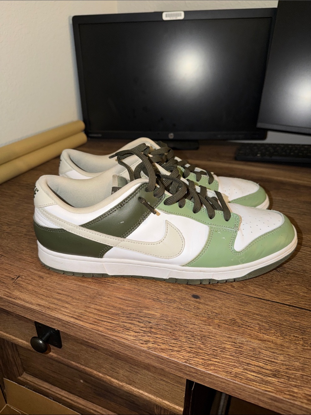 Nike Low-Top Sneakers in White, Light Green, and Olive